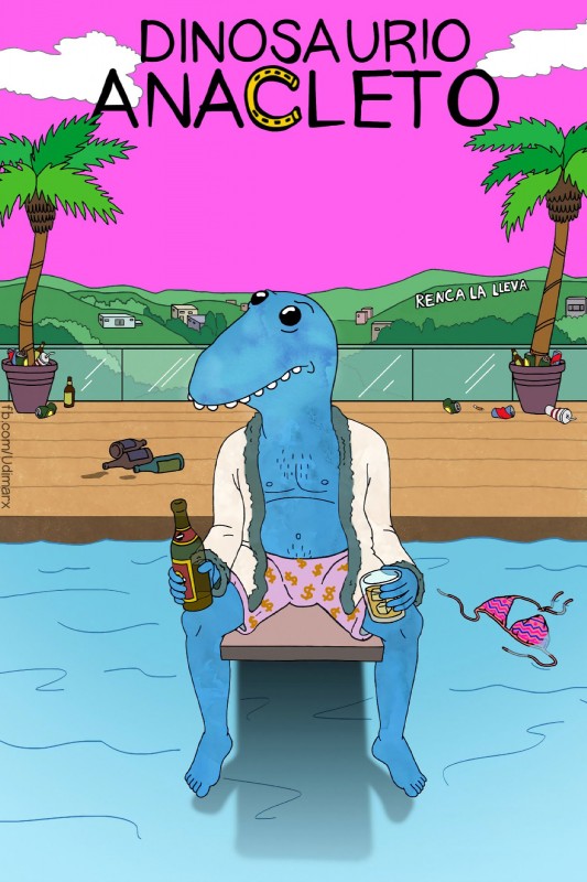 alcohol anthro beer beverage building clothing hollywood house male navel nipples palm_tree parody plant robe slightly_chubby solo swimming_pool swimwear text tree water whiskey udi_marx 31_minutos bojack_horseman netflix dinosaur prehistoric_species reptile scalie 2:3 hi_res