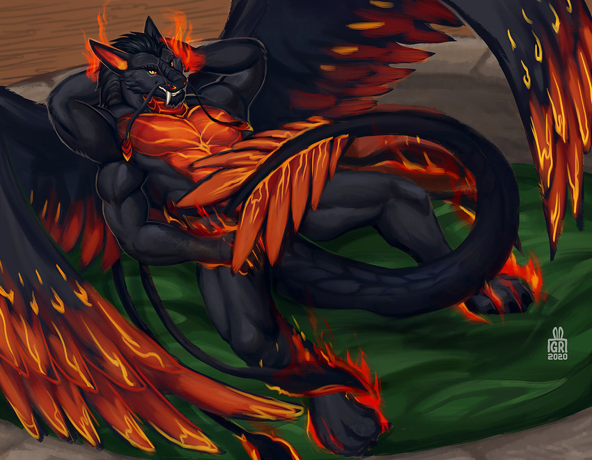 anthro feathers fire male multi_arm multi_limb solo tail tail_feathers wings byowt hybrid