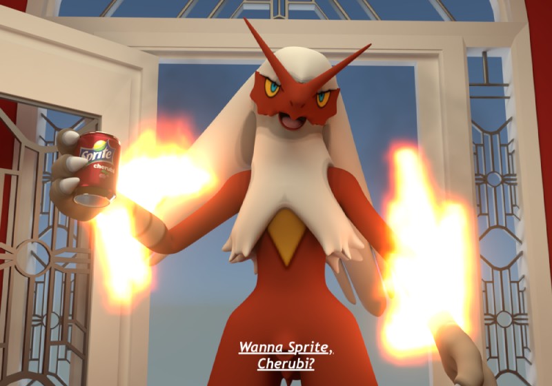 ambiguous_gender biped fire inside looking_at_viewer parody solo text torturedtorchic nintendo pokemon sprite_(soda) sprite_cranberry avian blaziken generation_3_pokemon pokemon_(species) 2018 3d_(artwork) digital_media_(artwork) english_text meme