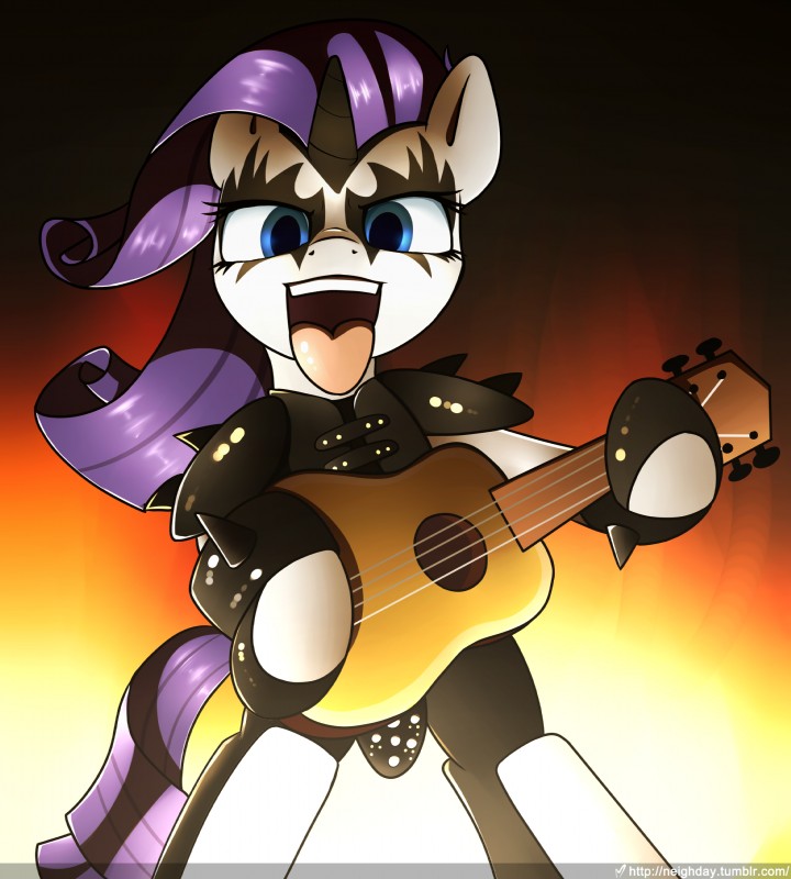 alternative_fashion blue_eyes clothed clothing corpse_paint costume eyelashes female feral guitar hair horn looking_at_viewer metalhead musical_instrument open_mouth playing_guitar playing_music plucked_string_instrument purple_hair solo string_instrument teeth tongue tongue_out neighday friendship_is_magic hasbro kiss_(band) my_little_pony mythology rarity_(mlp) equid equine mammal mythological_creature mythological_equine unicorn 2017 absurd_res hi_res