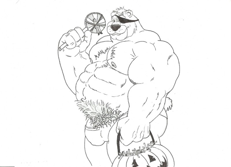 anthro barazoku bulge candy candy_bucket clothing dessert extreme_size_difference eye_patch eyewear food food_fetish food_play fruit group jack-o'-lantern larger_male male male/male musclegut muscular nipples plant pubes pumpkin side_view size_difference slightly_chubby smaller_male smug solo_focus thong underwear vore what ramzo89 bear human mammal black_and_white hi_res monochrome pen_(artwork) portrait three-quarter_portrait traditional_media_(artwork)