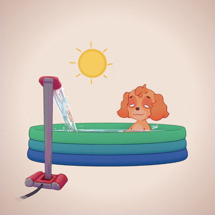 female feral fur hose kiddie_pool pool simple_background sitting solo sun tan_body tan_fur water white_background white_eyes superspyshak paw_patrol skye_(paw_patrol) canid canine canis cockapoo domestic_dog mammal mixed_breed 1:1 hi_res