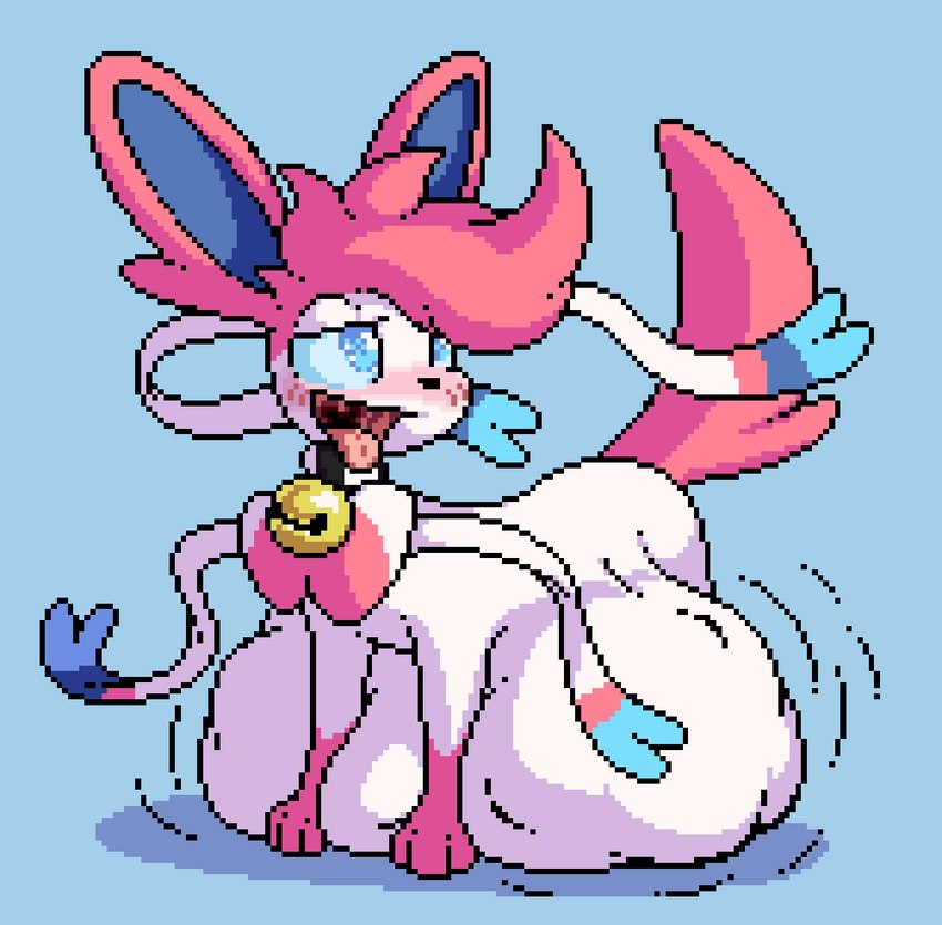 ahegao belly big_belly blush blush_lines feral fully_inside fur looking_pleasured male pink_body pink_fur quadruped same_size_vore vore white_body white_fur isagoodfriend nintendo pokemon sliverthesylvy eeveelution generation_6_pokemon pokemon_(species) sylveon hi_res