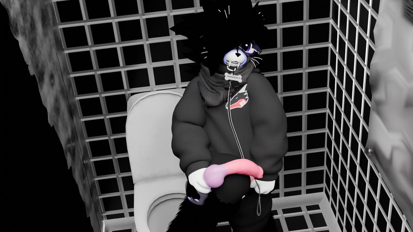 anthro bathroom clothing collar_tag covering covering_crotch crossed_legs dildo embarrassed hoodie knot knotted_dildo leash legwear looking_at_viewer male muzzle_(object) muzzled public_restroom restroom_stall scarf sex_toy solo thigh_highs topwear vrchat_model furrytrxsh mayu_(azuki) 16:9 3d_(artwork) digital_media_(artwork) hi_res widescreen