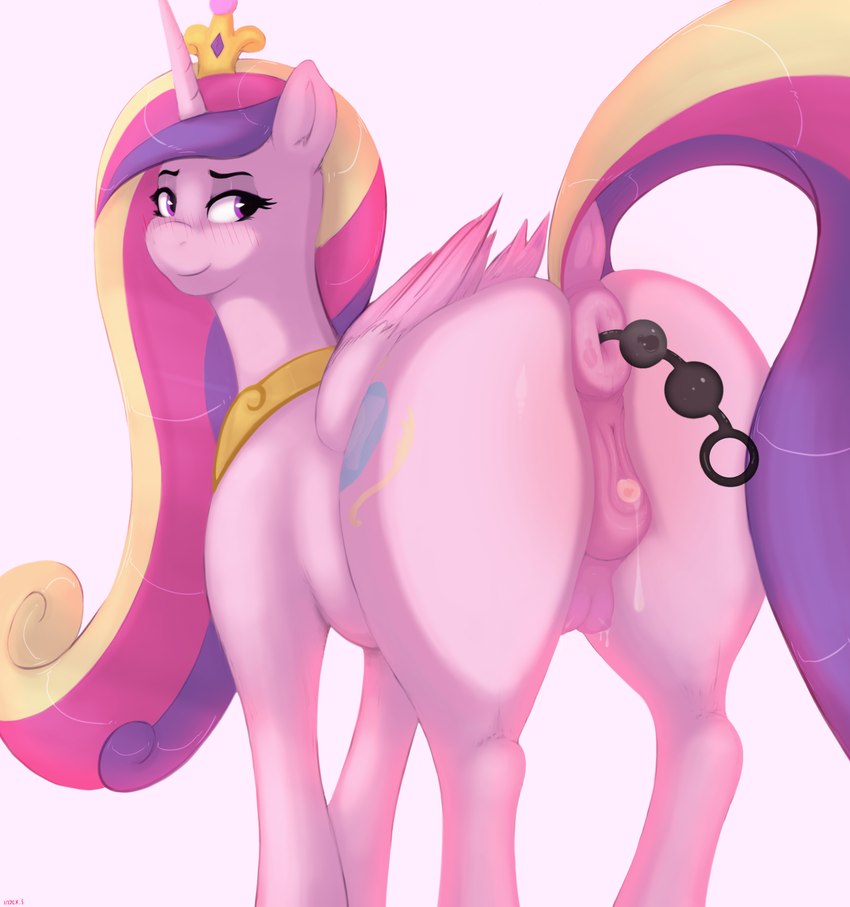 animal_genitalia anus blush bodily_fluids breasts butt cutie_mark equine_anus female female/female feral genitals hair horn looking_at_viewer multicolored_hair nipples nude puffy_anus pussy simple_background solo tail toy wings index_3 friendship_is_magic hasbro my_little_pony mythology princess_cadance_(mlp) equid equine horse mammal mythological_creature mythological_equine pony winged_unicorn absurd_res digital_media_(artwork) hi_res