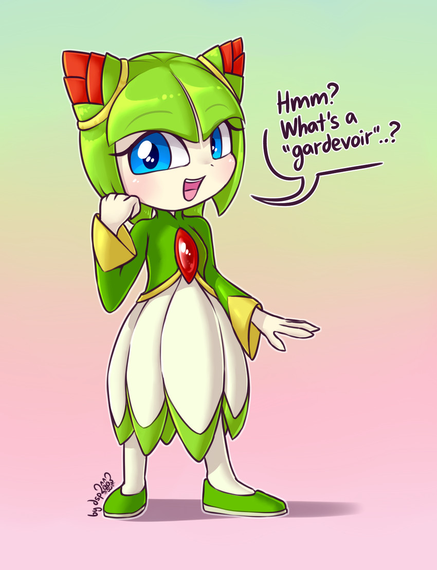 blush clothing dress female gradient_background humor joke looking_at_viewer not_furry open_mouth plant simple_background solo thin_calves dsp2003 sega sonic_the_hedgehog_(series) sonic_x cosmo_the_seedrian elemental_creature flora_fauna humanoid seedrian 2020 digital_media_(artwork) hi_res shaded signature