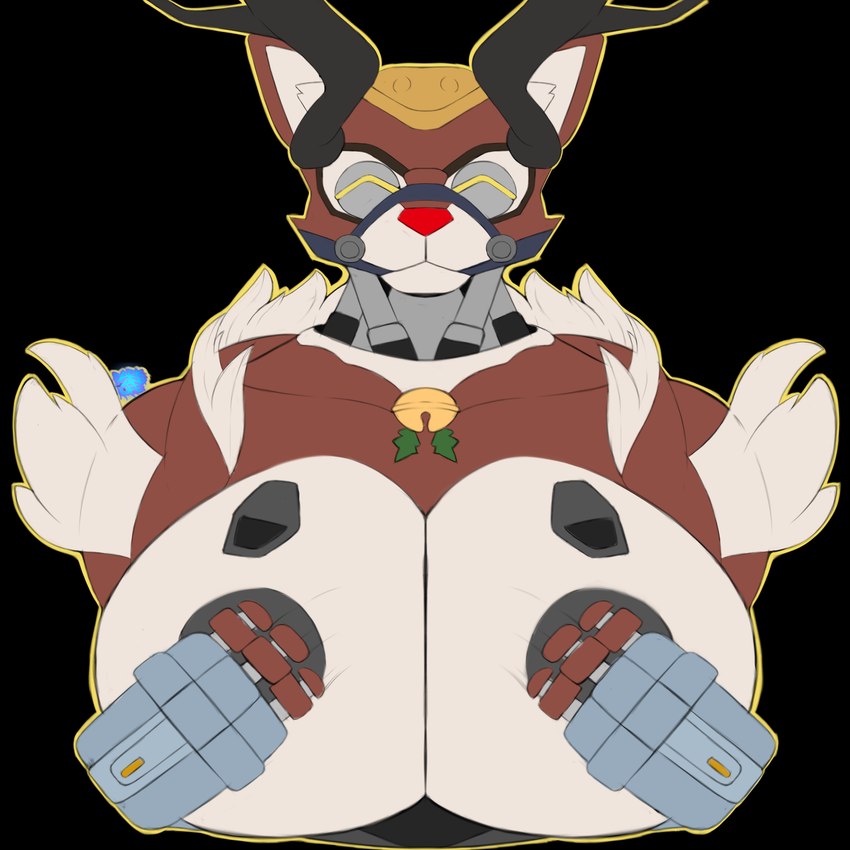 anthro antlers big_breasts breasts brown_body eyes_closed female holding_breast holly_(plant) horn huge_breasts machine plant red_nose solo darkandlife2 orisa_(overwatch) reindeer_orisa_(overwatch) deer mammal new_world_deer robot robot_anthro 1:1 alpha_channel hi_res