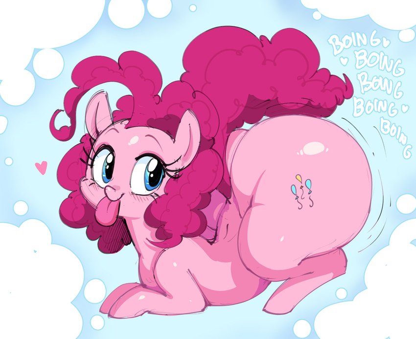 big_butt blep blue_eyes blush butt female feral hair heart_symbol huge_butt onomatopoeia pink_body pink_hair quadruped smile solo sound_effects text tongue tongue_out daredemon7000 friendship_is_magic hasbro my_little_pony pinkie_pie_(mlp) earth_pony equid equine horse mammal pony 2024 english_text hi_res