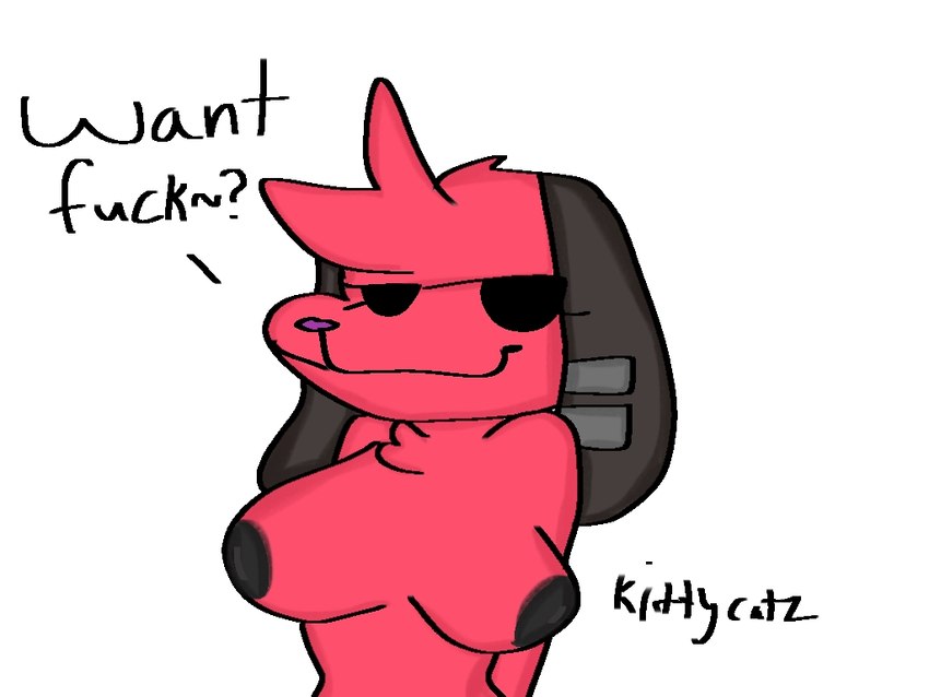 anthro areola black_ears breasts dialogue eyelashes female fur looking_at_viewer nipples nude nude_female purple_nose red_body red_fur simple_background smile smiling_at_viewer smirk smirking_at_viewer solo text kittycatz animal_crossing nintendo cherry_(animal_crossing) canid canine canis domestic_dog mammal 4:3 bust_portrait english_text portrait watermark