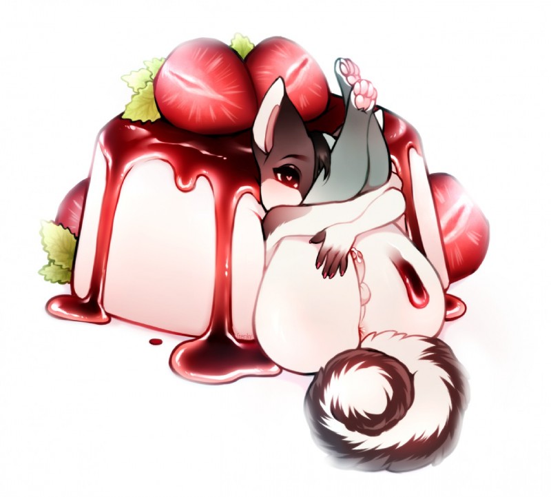 4_toes anthro anus balls biped black_hair blue_hair bodily_fluids brown_body brown_fur butt cake cum cum_drip dessert dripping erection feet femboy food fruit fur genital_fluids genitals grey_body grey_fur hair heart_eyes heart_symbol highlights_(coloring) legs_up looking_at_viewer male nude panna_cotta_(food) pawpads penis plant pose presenting pupils sauce simple_background solo strawberry symbol-shaped_pupils thick_thighs toes unusual_pupils white_body white_fur frenky_hw thicco canid canine canis chihuahua domestic_dog mammal toy_dog digital_media_(artwork) shaded