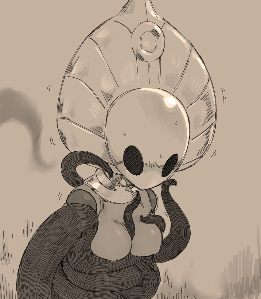 anthro bound breast_play breasts featureless_face female grey_background mask mouthless nipples non-mammal_breasts sex simple_background solo tentacles titfuck napalm_express hollow_knight team_cherry godseeker_(hollow_knight) shade_lord_(hollow_knight) void_(hollow_knight) arthropod insect 2020 absurd_res digital_media_(artwork) hi_res monochrome