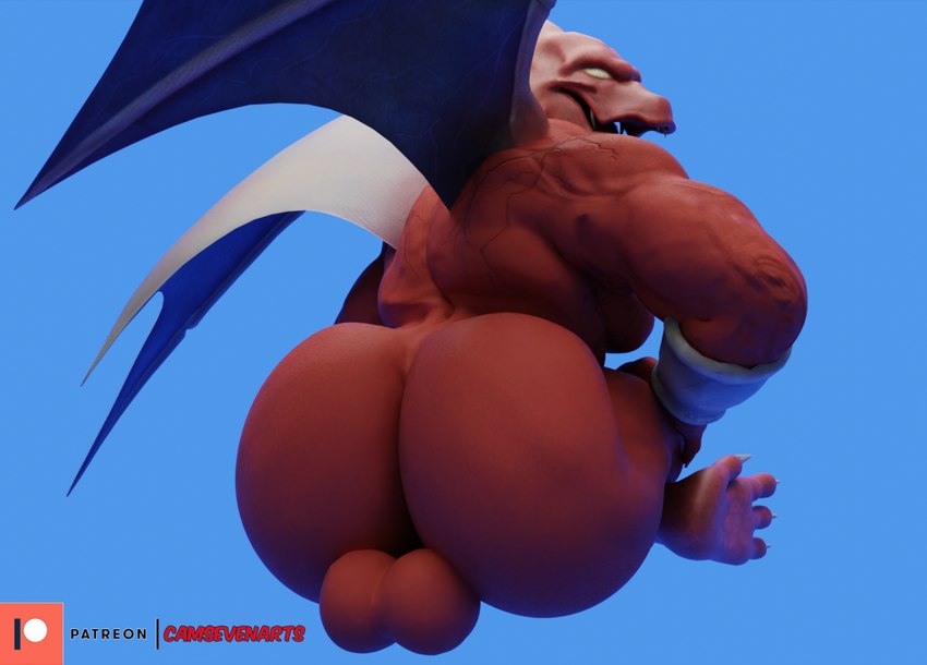 balls big_butt blue_background bracelet butt empty_eyes genitals huge_butt jewelry male membrane_(anatomy) membranous_wings muscular nude patreon_logo presenting presenting_hindquarters rear_view red_body simple_background sitting solo text wings camseven capcom demon's_crest gargoyle's_quest ghosts_'n_goblins marvel_vs._capcom_infinite patreon firebrand demon gargoyle red_arremer 2024 3d_(artwork) blender_(artwork) digital_media_(artwork) hi_res