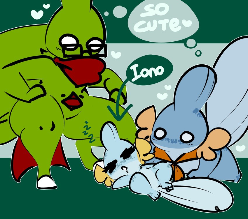 anthro baby eyewear female glasses group heart_symbol male mostly_nude scarf scarf_only sleeping thought_bubble trio wide_eyed young 1upgobbo nintendo pokemon iono_(1upgobbo) jay_(1upgobbo) mabel_(1upgobbo) generation_2_pokemon generation_3_pokemon larvitar mudkip pokemon_(species) 2024 hi_res daughter_(lore) father_(lore) father_and_child_(lore) father_and_daughter_(lore) mother_(lore) mother_and_child_(lore) mother_and_daughter_(lore) parent_(lore) parent_and_child_(lore) parent_and_daughter_(lore)