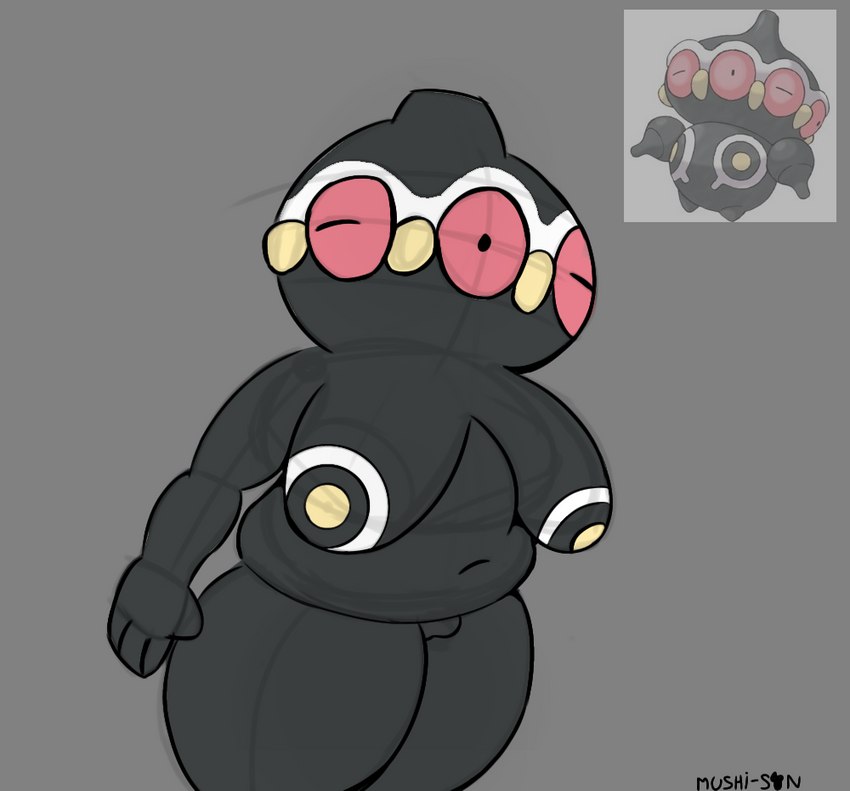 anthro anthrofied female fingers genitals multi_eye pussy reference_image short_stack solo thick_thighs mushisan56 nintendo pokemon claydol generation_3_pokemon pokemon_(species)