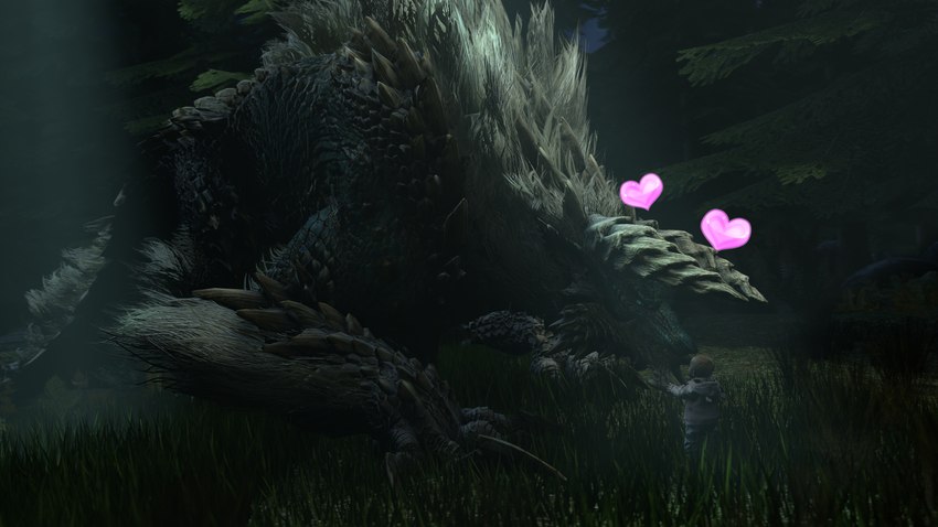 ambiguous_gender baby duo emoticon extreme_size_difference feral forest fur larger_feral night petting plant size_difference smaller_human tree young the_unknown_mangaka capcom monster_hunter fanged_wyvern human mammal zinogre 16:9 3d_(artwork) absurd_res digital_media_(artwork) hi_res source_filmmaker_(artwork) story story_in_description widescreen adopted_(lore) daughter_(lore) female_(lore) mother_(lore) mother_and_child_(lore) mother_and_daughter_(lore) parent_(lore) parent_and_child_(lore) parent_and_daughter_(lore)