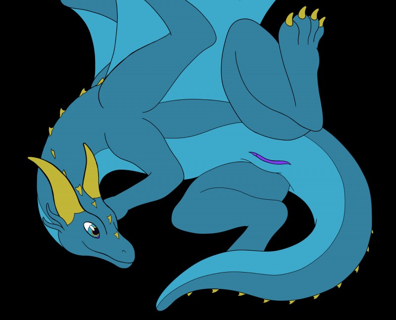 animal_genitalia belly blue_body blue_eyes blue_skin claws cloaca curved_horn digitigrade female feral frill_(anatomy) genitals horn membrane_(anatomy) membranous_frill membranous_wings paws resting solo tail teal_belly thick_tail vertical_cloaca wings yellow_claws yellow_horn yellow_spikes nystemy_(artist) european_mythology mythology nystemy_(character) dragon mythological_creature mythological_scalie scalie western_dragon absurd_res alpha_channel hi_res