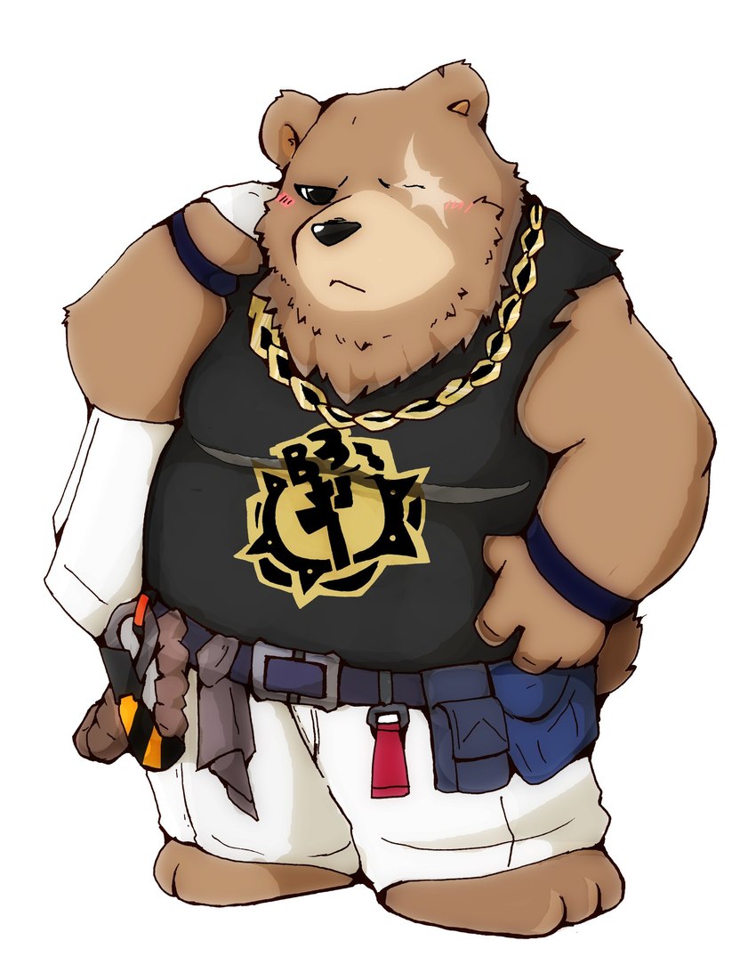 anthro blush chibi clothing facial_scar jewelry male missing_eye necklace overweight scar shirt solo tank_top topwear torn_clothing snow_utamaru mihoyo zenless_zone_zero ben_bigger bear mammal hi_res