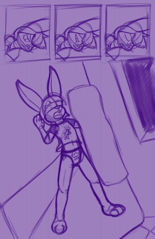 anthro apartment bedroom body_pillow clothed clothing female pajamas partially_clothed pillow solo underwear young young_anthro cake_(artist) lagomorph leporid mammal rabbit absurd_res comic hi_res sketch