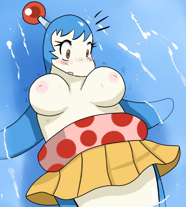 antennae_(anatomy) areola big_breasts blush bomber_antenna bottomwear breasts busty_feral clothed clothing female feral inflatable lying nipples non-mammal_breasts non-mammal_nipples on_back pool_toy skirt solo surprise swim_ring topless water sssonic2 bomberman bomberman_jetters hudson_soft konami dolphin_bomber cetacean dolphin mammal marine oceanic_dolphin toothed_whale digital_media_(artwork)