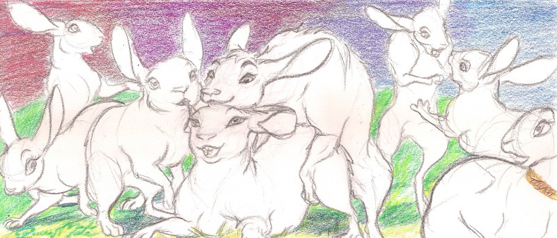 colored_pencil feral feral_on_feral group group_sex happy happy_sex harem orgy sex queen'smate hare lagomorph leporid mammal rabbit 2017 colored_pencil_(artwork) hi_res sketch traditional_media_(artwork)