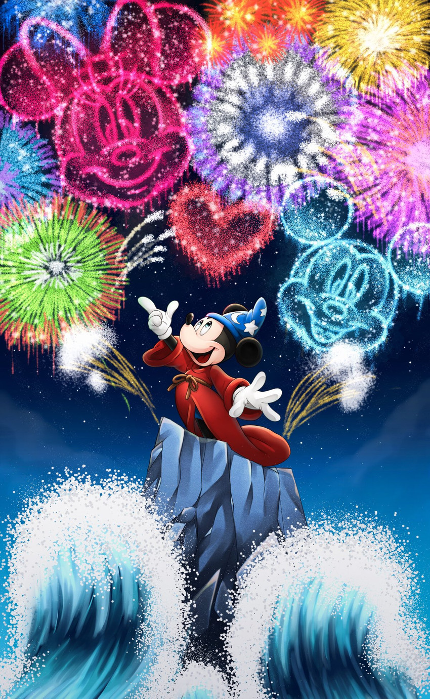 anthro clothing fireworks gloves handwear hat headgear headwear heart_symbol male night open_mouth open_smile robe rock sky smile solo star starry_sky water wizard_hat sh_disney disney mickey_mouse minnie_mouse mammal mouse murid murine rodent 2020 hi_res