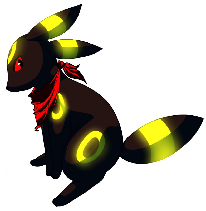 ambiguous_gender looking_at_viewer red_eyes scarf simple_background solo white_background inkcookie nintendo pokemon eeveelution generation_2_pokemon pokemon_(species) umbreon 2011