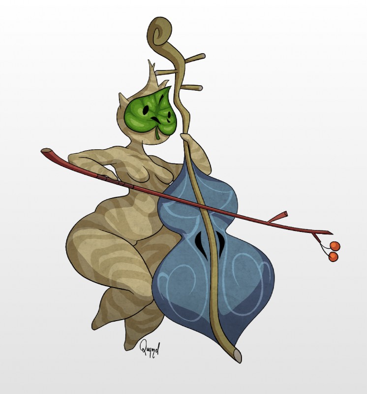 bowed_string_instrument breasts cello crossgender featureless_breasts female leaf mask musical_instrument non-mammal_breasts not_furry nude plant simple_background solo string_instrument tree white_background wood nsfwquynzel nintendo the_legend_of_zelda wind_waker makar elemental_creature flora_fauna korok