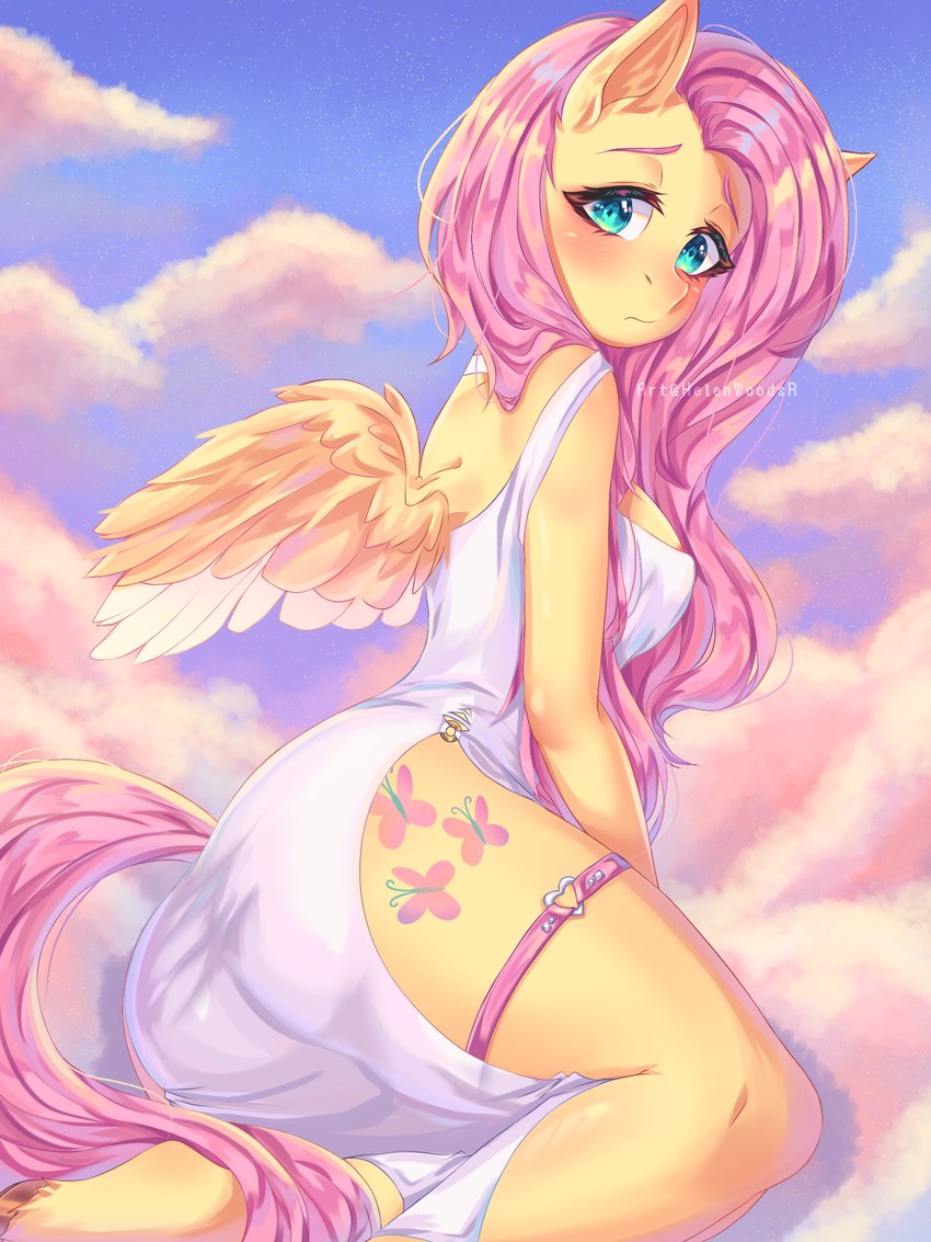 anthro butt female pink_body shy solo helenwoodsr friendship_is_magic hasbro idw_publishing my_little_pony my_little_pony_(idw) fluttershy_(mlp) equid equine horse mammal pony 3:4 hi_res