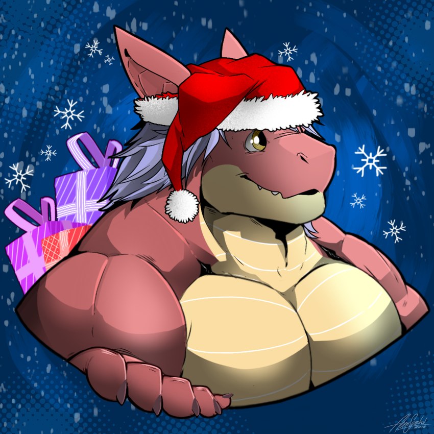 anthro gift holidays male muscular red_body scales smile solo yellow_eyes aliensymbol christmas european_mythology mythology surokoida dragon mythological_creature mythological_scalie scalie western_dragon 1:1 hi_res icon