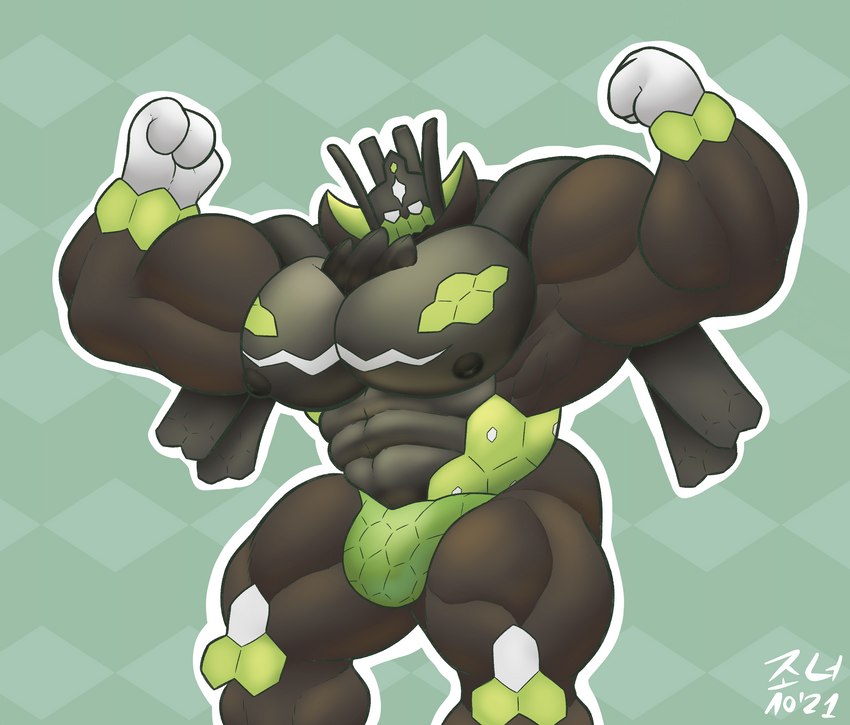 biceps big_biceps big_muscles big_pecs bulge flexing flexing_bicep flexing_both_biceps huge_muscles male muscular nipples pecs solo kalt-jn nintendo pokemon generation_7_pokemon humanoid legendary_pokemon pokemon_(species) zygarde zygarde_complete_forme absurd_res hi_res