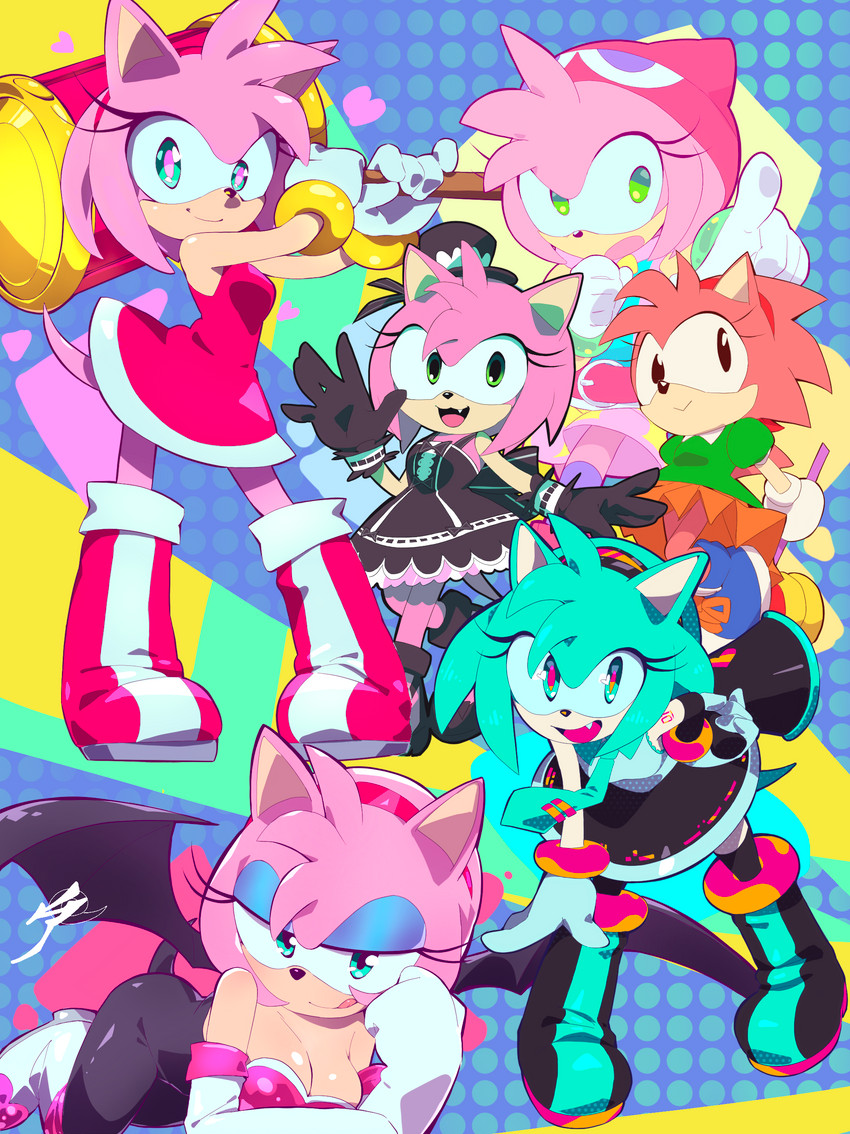 amitie, amy rose, classic amy rose, hatsune miku, and rouge the bat (sonic the hedgehog (series) and etc) created by aetherionart
