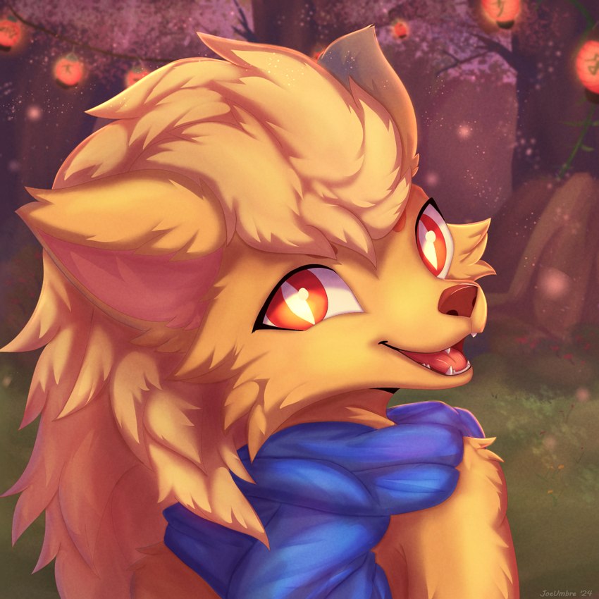 anthro blue_scarf brown_nose cheek_tuft facial_tuft fluffy fluffy_tail fur grass hair happy inner_ear_fluff japanese lamp lantern long_hair looking_back male multicolored_ears neck_tuft open_mouth pink_body pink_fur plant red_eyes rock scarf smile smiling_at_viewer solo tail text tree tuft white_eyes yellow_body yellow_fur joeumbre nintendo pokemon zane_(hekrah) canid canine fox generation_1_pokemon mammal ninetales pokemon_(species) true_fox 1:1 bust_portrait colored digital_drawing_(artwork) digital_media_(artwork) japanese_text portrait