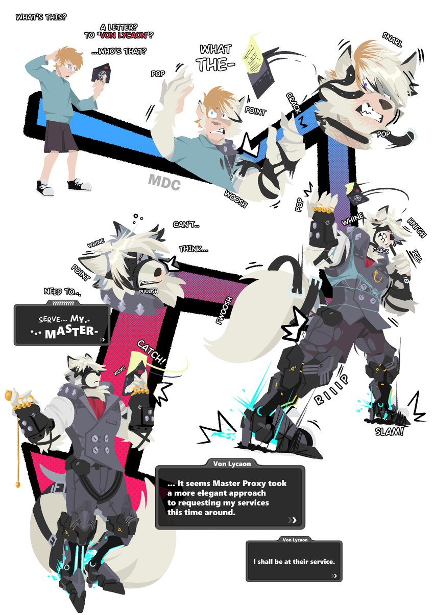 anthro butler clothing fur growth human_to_anthro identity_death male muscle_growth muscular muscular_anthro muscular_male red_eyes solo species_transformation tail text transformation transformation_sequence white_body white_fur mdcackle mihoyo zenless_zone_zero von_lycaon human mammal absurd_res english_text hi_res