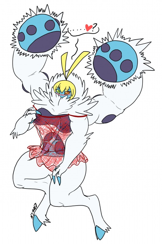 3_fingers 4_arms 4_fingers antennae_(anatomy) anthro anthrofied biceps big_hands biped blonde_hair blue_body blue_claws blush bodily_fluids breasts claws clothed clothing clothing_pull digitigrade embarrassed eyebrow_through_hair eyebrows eyelashes featureless_crotch featureless_feet feet female fingers fishnet_clothing fluffy fur fur_tuft green_eyes hair hand_on_leg heart_symbol heterochromia horizontal_pupils lingerie looking_aside looking_away multi_arm multi_limb multicolored_body muscular muscular_anthro muscular_female muscular_thighs no_sclera non-mammal_breasts off_shoulder orange_eyes panties pokemorph pseudo_clothing pupils purple_body raised_arm scar short_hair simple_background skimpy solo speech_bubble sweat sweatdrop translucent translucent_hair tuft two_tone_body underwear white_background white_body white_fur yellow_antennae nat-cha nintendo pokemon arthropod crabominable crustacean generation_7_pokemon marine pokemon_(species) 2018 absurd_res full-length_portrait hi_res portrait