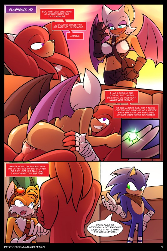 knuckles the echidna, miles prower, rouge the bat, and sonic the hedgehog (sonic the hedgehog (series) and etc) created by marik azemus34