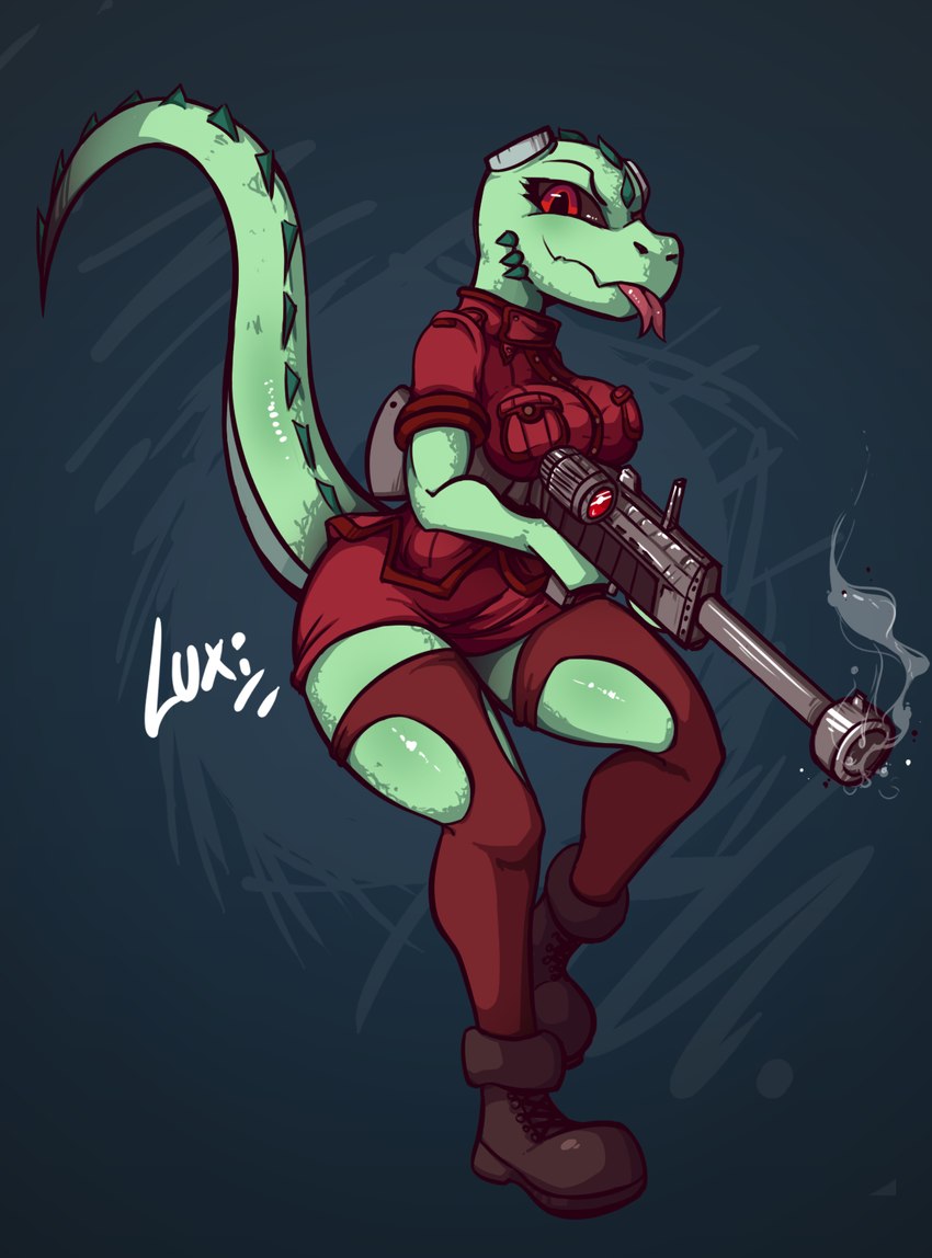 anthro female gun ranged_weapon rifle sniper_rifle solo weapon omegaluxifer hellsing hellsing_ultimate microsoft the_elder_scrolls meer-mah argonian scalie vampire hi_res