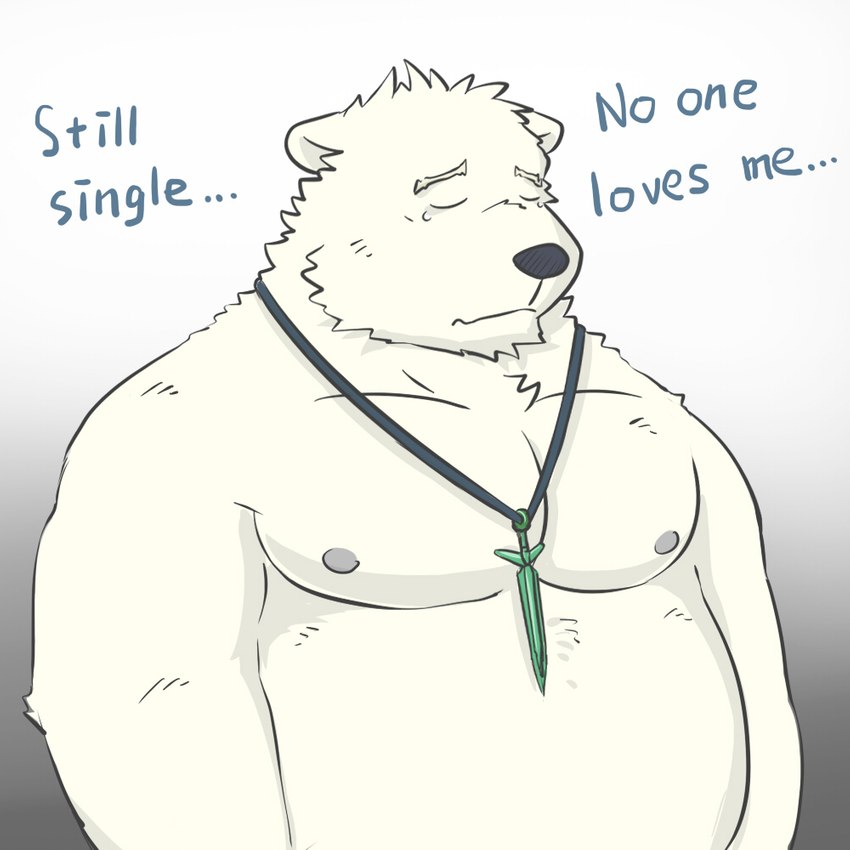 anthro belly big_belly black_nose bodily_fluids eyes_closed kemono male moobs nipples overweight overweight_male sad simple_background solo tears text white_body mtflying30371 bear mammal polar_bear ursine 1:1 2018 english_text