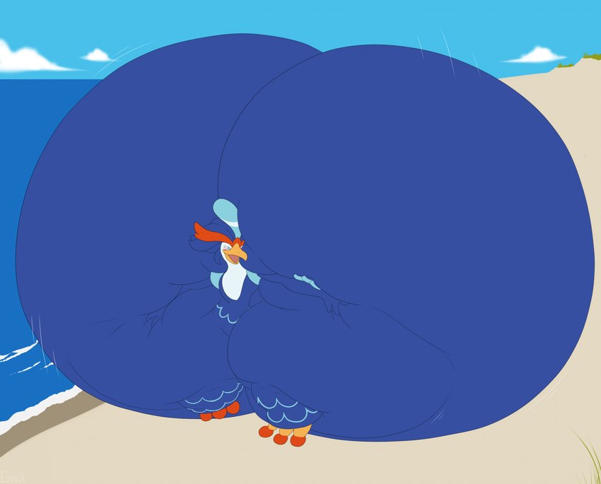 ambiguous_gender anthro beach beak big_butt blue_body blue_butt blue_eyes blush bubble_butt butt butt_squish cloud eyebrows hand_on_butt hand_on_own_butt huge_butt huge_thighs hyper hyper_butt hyper_thighs looking_at_butt looking_at_own_butt looking_at_self motion_lines open_mouth pink_tongue red_eyebrows sand sea sky smile solo squish thick_thighs tongue water grinex nintendo pokemon anatid anseriform avian bird duck generation_9_pokemon pokemon_(species) quaquaval 2024 colored digital_media_(artwork) flat_colors hi_res