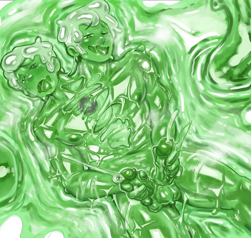 blush bodily_fluids clone cum duo ejaculation genital_fluids genitals green_body male masturbation melting merging messy multi_genitalia multi_penis not_furry open_mouth open_smile orgasm penis puddle selfcest simultaneous_orgasms slime_core smile square_crossover flankity hue_(theslimeguy) goo_creature goo_humanoid humanoid green_and_white hi_res monochrome