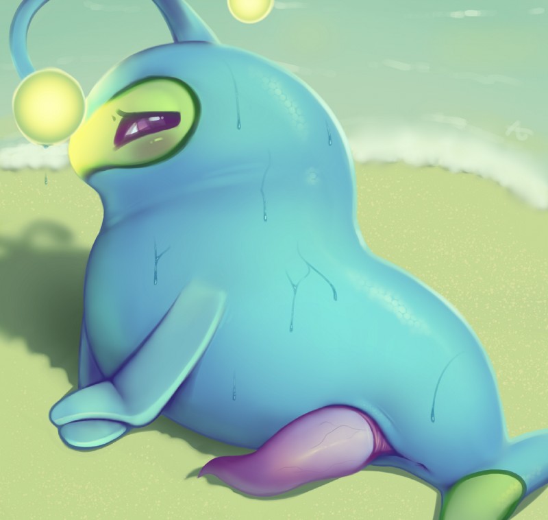 animal_genitalia animal_penis anus blush cetacean_genitalia cetacean_penis embarrassed feral genital_slit genitals male penis presenting solo tapering_penis wet anojaa conditional_dnp nintendo pokemon fish generation_2_pokemon lanturn marine pokemon_(species) hi_res