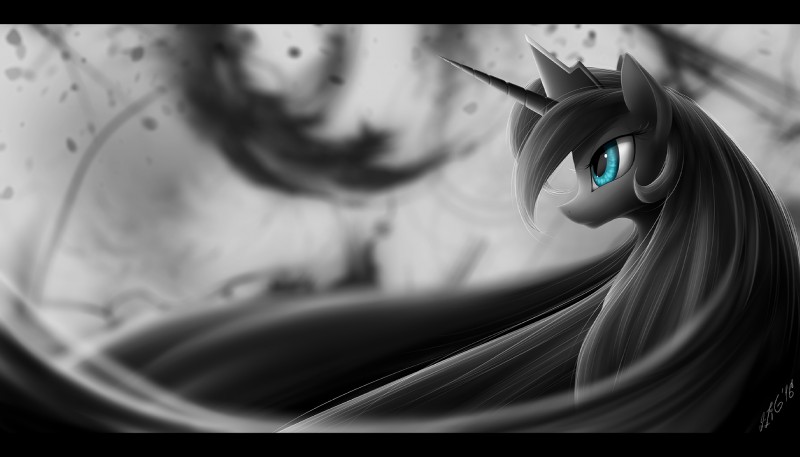 abstract_background blue_eyes crown female feral fur hair headgear horn long_hair realistic solo zigword friendship_is_magic hasbro my_little_pony mythology princess_luna_(mlp) equid equine mammal mythological_creature mythological_equine unicorn 2016 hi_res monochrome portrait spot_color