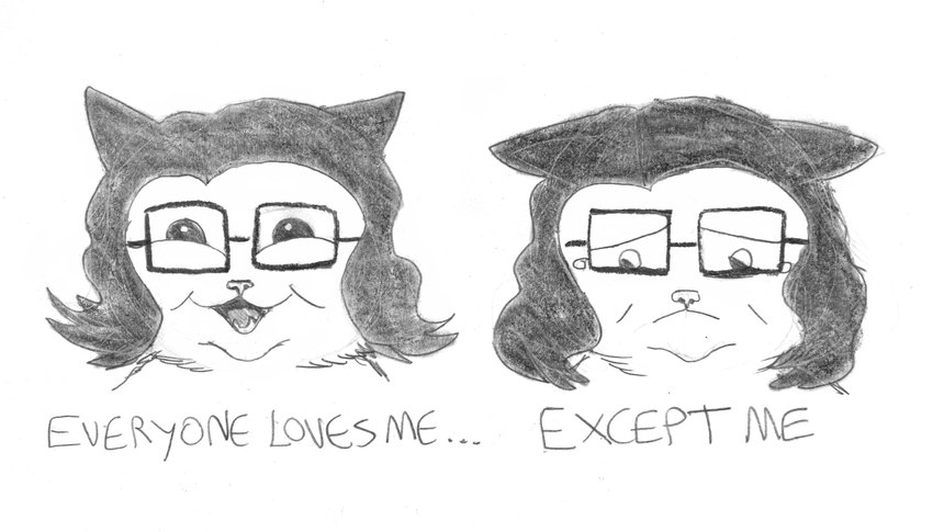 anthro eyewear glasses hair long_hair male simple_background text white_background efradraws nintendo pokemon efrasona felid feline mammal pokemon_(species) absurd_res comic english_text graphite_(artwork) hi_res monochrome traditional_media_(artwork)