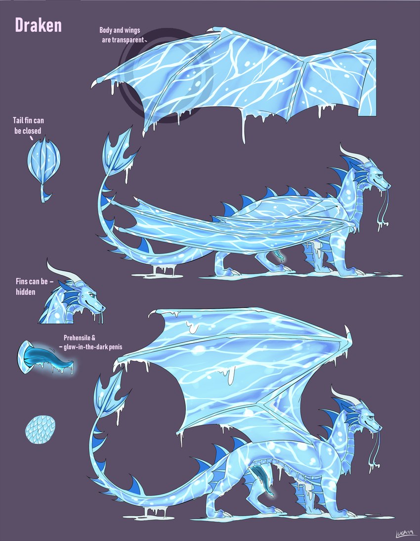 claws feral fin genitals glowing glowing_genitalia glowing_penis herm horn intersex penis prehensile_penis scales side_view solo tail tail_fin tapering_penis text translucent translucent_body whiskers wings caraluca european_mythology mythology draken_(fufila321) dragon goo_creature goo_dragon mythological_creature mythological_scalie scalie western_dragon english_text hi_res model_sheet maleherm_(lore) nonbinary_(lore)