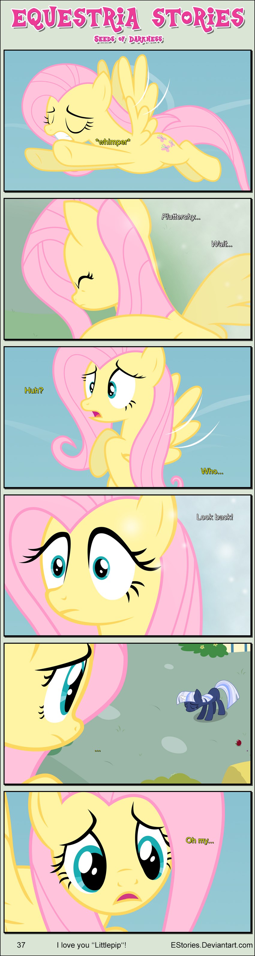 apple bandage bandaged_horn black_border border cloud concern cutie_mark dialogue duo eyes_closed feathered_wings feathers female feral food fruit horn looking_back offscreen_character outside plant ponyville text wide_eyed wings yellow_body yellow_feathers yellow_wings estories friendship_is_magic hasbro my_little_pony mythology fluttershy_(mlp) silverlay_(estories) equid equine mammal mythological_creature mythological_equine pegasus unicorn absurd_res comic english_text hi_res url