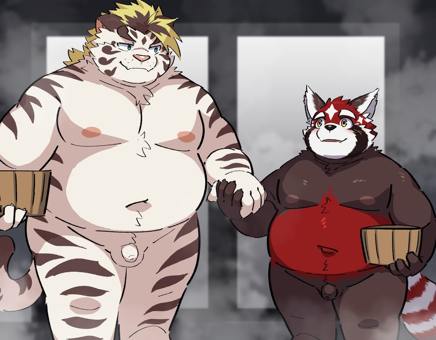 anthro belly big_belly black_body duo genitals humanoid_genitalia humanoid_hands humanoid_penis inside kemono male male/male moobs navel nipples outie_navel overweight overweight_male penis red_body small_penis white_body young ptcmtr lifewonders tokyo_afterschool_summoners licho_(tas) zhurong_(tas) ailurid felid mammal pantherine red_panda tiger 2022 hi_res