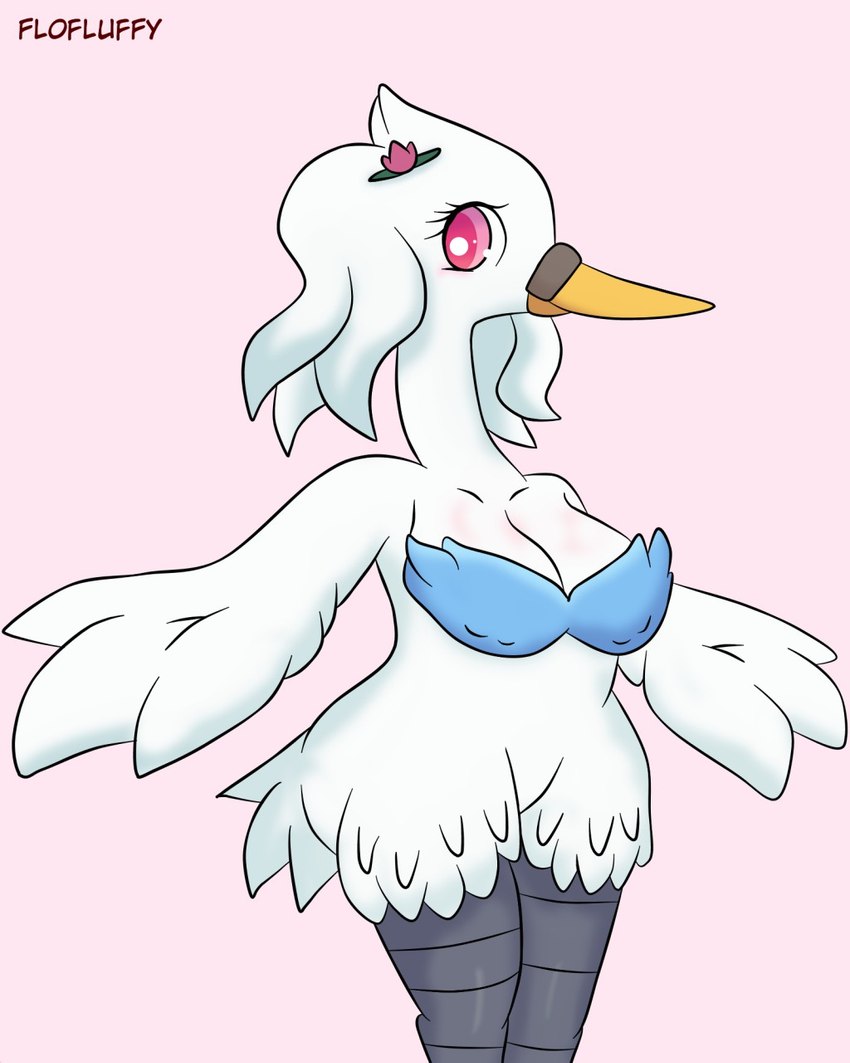 anthro anthrofied barette breasts feathered_wings feathers female flower plant pokemorph simple_background solo wings flofluffy nintendo pokemon anatid anseriform anserinae avian bird generation_5_pokemon mute_swan pokemon_(species) swan swanna 4:5 hi_res