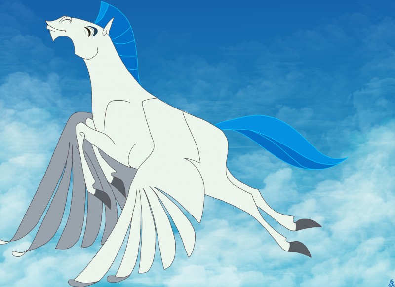 ambiguous_gender blue_mane eyes_closed feral flying hooves mane side_view sky smile solo white_body wings gwyndor disney disney's_hercules mythology pegasus_(disney) equid equine mammal mythological_creature mythological_equine pegasus 2016 absurd_res digital_drawing_(artwork) digital_media_(artwork) hi_res