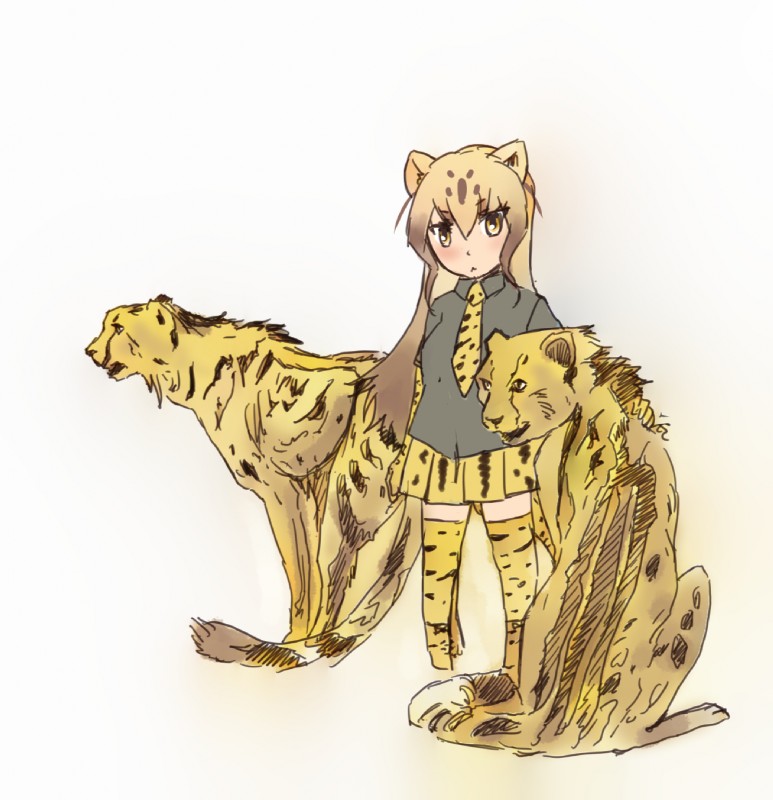 :< absolute_territory adolescent ambiguous_gender animal_print animal_print_thigh_highs armwear biped black_nose blonde_hair bottomwear brown_body brown_fur brown_hair brown_spots brown_tail cheetah_print cheetah_print_thigh_highs clothed clothing elbow_gloves female feral front_view frown fully_clothed fur gloves grey_clothing grey_shirt grey_topwear group hair hand_on_back handwear japanese legwear light_body light_skin long_hair looking_aside looking_back markings multicolored_body multicolored_fur multicolored_hair necktie open_mouth pattern_bottomwear pattern_clothing pattern_legwear pattern_skirt pattern_thigh_highs pleated_skirt quadruped rear_view shirt side_view simple_background sitting skirt snout spots spotted_body spotted_fur spotted_hair standing tail tan_body tan_skin thigh_highs topwear two_tone_body two_tone_fur two_tone_hair two_tone_tail white_background yellow_armwear yellow_body yellow_bottomwear yellow_clothing yellow_eyes yellow_fur yellow_gloves yellow_handwear yellow_skirt yellow_tail young iceeye_ena kemono_friends king_cheetah_(kemono_friends) animal_humanoid cheetah cheetah_humanoid felid felid_humanoid feline feline_humanoid humanoid king_cheetah mammal mammal_humanoid 2019 hi_res warm_colors