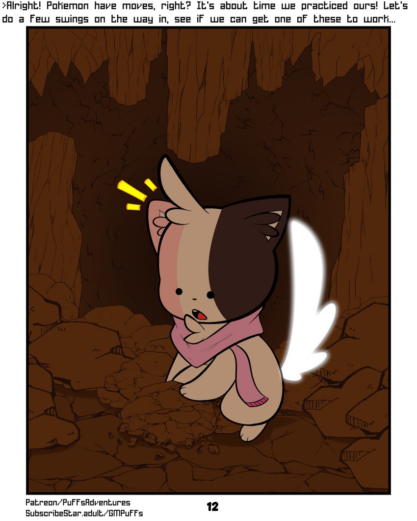 alternate_color cave clothing iron_tail male rock scarf semi-anthro solo stalagmite surprised_expression text softestpuffss nintendo pokemon pokemon_mystery_dungeon rodent_powered_(softestpuffss) spike_chunsoft robin_(rodent_powered) generation_5_pokemon minccino pokemon_(species) 4:5 absurd_res comic english_text hi_res story story_in_description