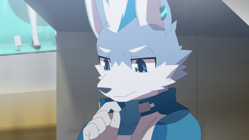 anime_style anthro biped blue_body blue_eyes blue_fur fur looking_at_viewer male slim_anthro slim_male solo white_body white_fur rirusuke canid canine canis mammal wolf 16:9 2024 widescreen